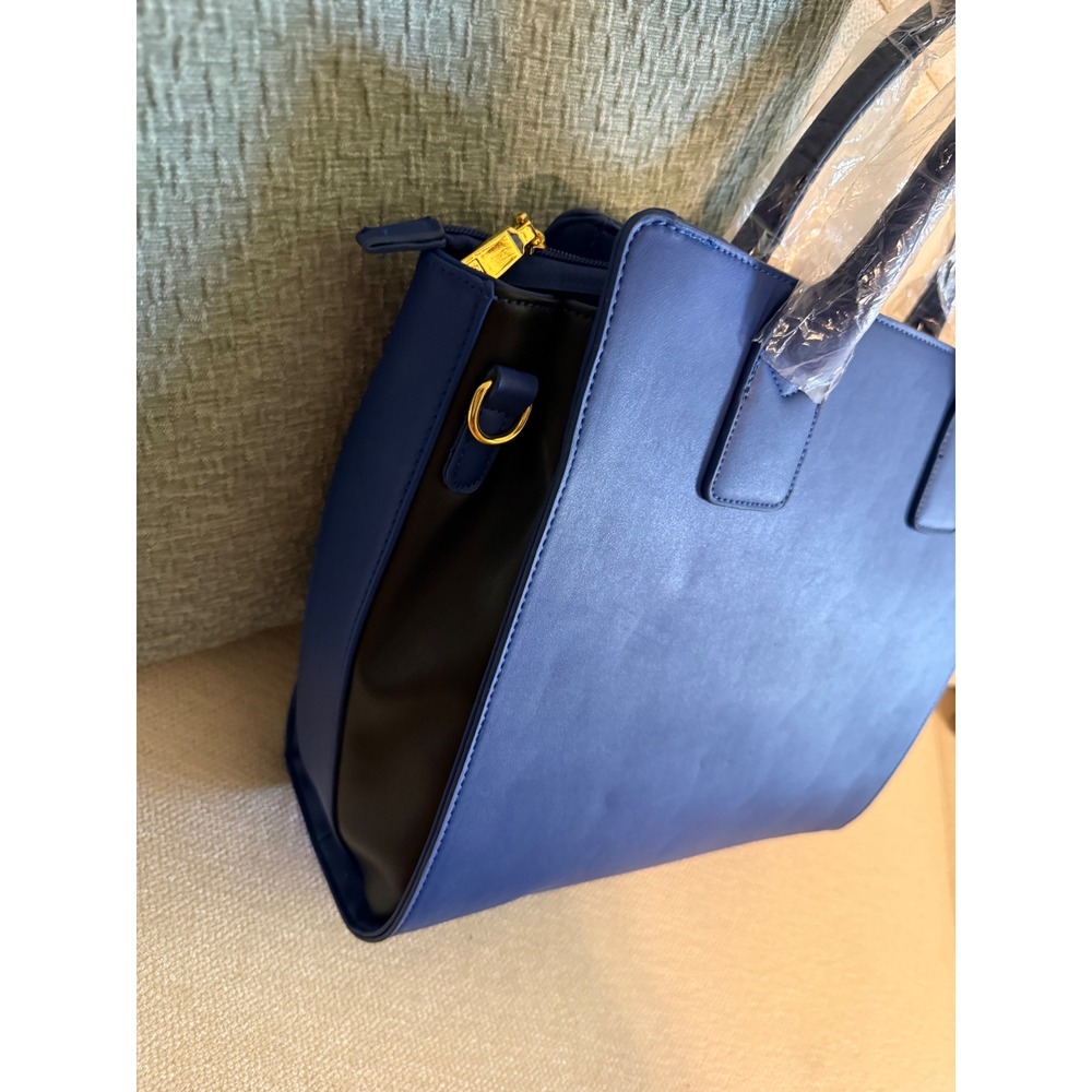 Adrienne Vittadini Tote Blue Black Gold Hardware New Business Travel Bag - Picture 5 of 13